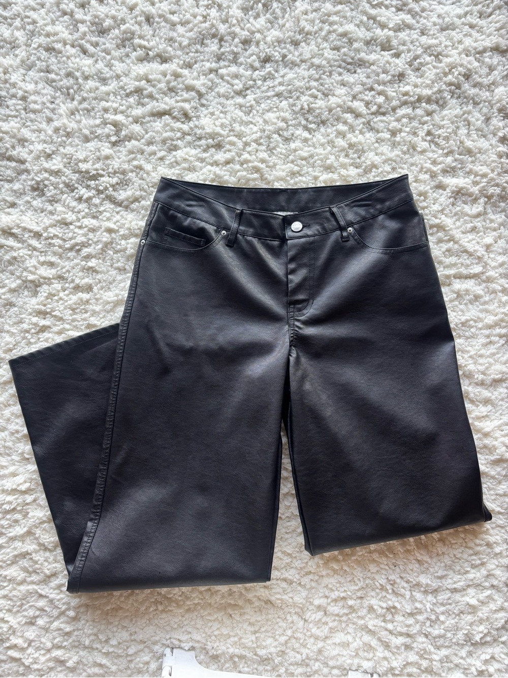 PacSun Women's Black Faux Leather Wide-Leg Jeans